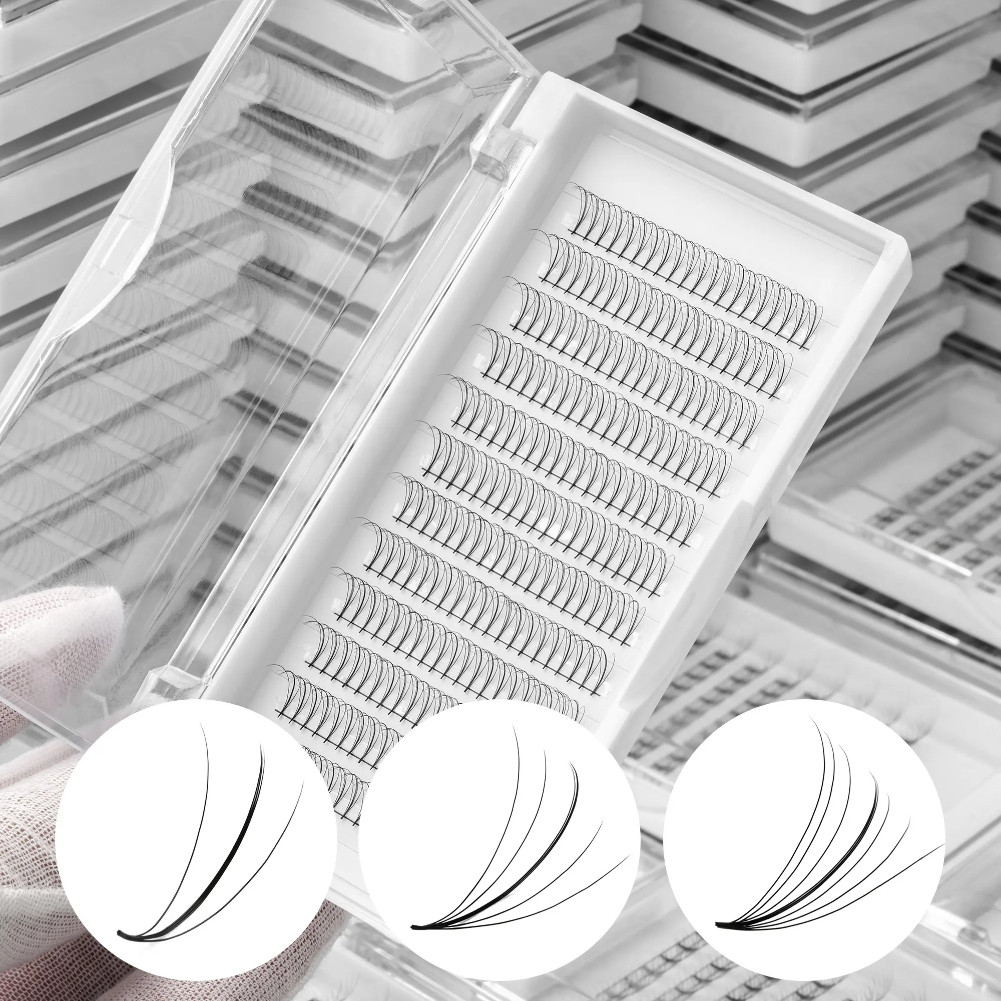 Kore PBT lifleri 3D Wispy 3 başak kısa sivri taban Premade hacim Fan özel marka kirpik uzatma