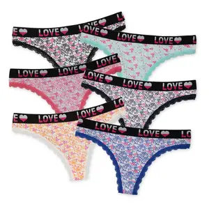 Love Printed Cotton Thongs for Women Tanga Underwear