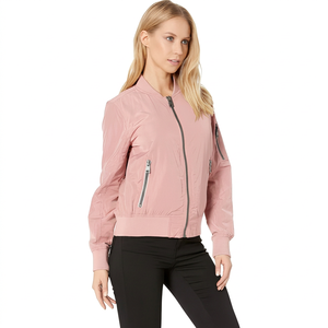 Chaqueta Bomber Rosa para Mujer, Manga Larga, Cierre de Cremallera, Impermeable, Resistente al Viento, Color Sólido, Tejido de Poliéster, para Otoño - Product Image 1