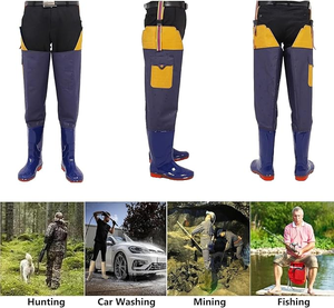 Bottes en PVC bleues pour les aventures en plein air, la <span class=keywords><strong>chasse</strong></span>, la pêche, chaussures de repiquage de riz à semelle souple mi-hautes, unisexe - Product Image 2