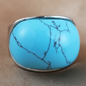 Yunnique – bague en pierre turquoise pour femmes, monture en acier inoxydable, bijoux cadeaux, bagues à la mode - Product Image 1