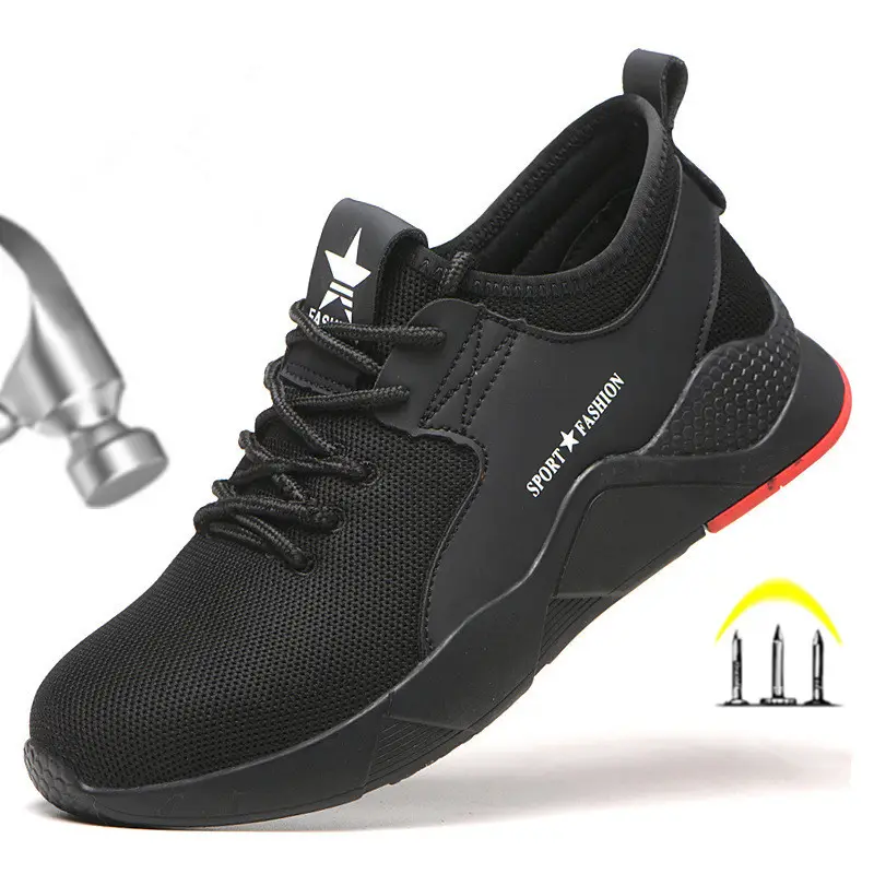 Fashion black summer breathable labor protection safety protective shoes anti fall anti puncture non slip work safety shoes