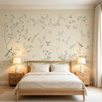 Papier peint personnalisé, fond mural fleurs et oiseaux, papier peint élégant et luxueux pour chambre à coucher, salon, hall d'entrée et salle à manger