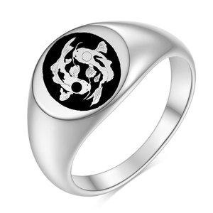 Bague double poisson gravée en or 18 carats, 12 mm, en acier inoxydable, bijoux unisexes pour tous les jours - Product Image 2