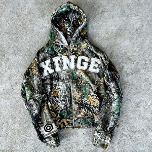 Sudadera con Capucha Personalizada para Hombre, Estilo Vintage, Tejido Grueso de 500 g/m², Cierre de Cremallera, Lavado Ácido, Bordado, Apliques, Estampado de Camuflaje - Product Image 2