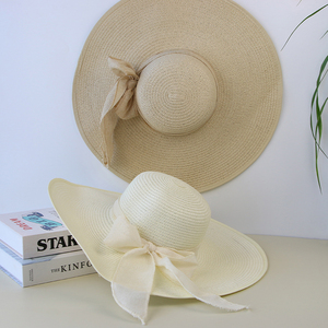 Venta al por mayor de sombreros de paja de ala ancha de alta calidad personalizados de las mujeres Vintage Panamá sombrilla fábrica gran oferta de verano playa Casual a rayas - Product Image 4