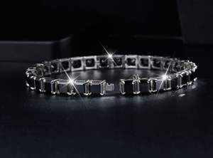 Pulsera de tenis de moissanita negra con corte Asscher, chapada en rodio, de plata de ley, con certificación GRA, de venta directa, que pasa la prueba del diamante. - Product Image 4