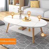 Table basse ovale moderne Adenuo, double niveau, étagères en bois, plateau de 15 mm d'épaisseur, finition blanche, durable, écologique, pour salon