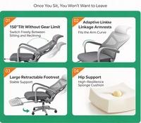 Chaise de bureau ergonomique en maille pour télétravail, avec appui-tête large et incurvé, soutien lombaire souple, vérin à gaz et roulettes silencieuses en PU