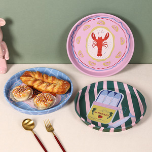 Plateau de rangement rond en fer blanc style fêtes Mystic Arts pour collations, desserts, fruits, décoration de table de salon - Product Image 2