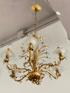 Mid Century Gold <span class=keywords><strong>Tole</strong></span> Murano Fleurs Lustre en verre de Murano - Product Image 3