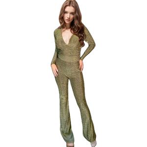 D0906 ta76 vendita calda con scollo a V manica lunga con paillettes tuta svasata da strada un pezzo pagliaccetto da <span class=keywords><strong>donna</strong></span> Sehefashion - Product Image 1