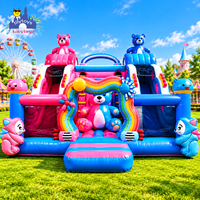 Aire de jeux gonflable sur le thème de l'ours mignon avec toboggan pour enfants, équipement de parc d'attractions commercial pour fêtes en plein air
