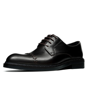 Leather upper men's business formal dress shoes with laces, low heel, comfortable and casual design - Product Image 2