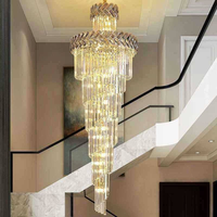 Lustre moderne suspendu pour escalier, grand et luxueux, en spirale, en cristal, pour mariage, hôtel, villa, doré, LED, hauteur réglable