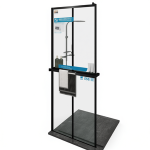 Puerta de Ducha con Estante, Vidrio ESG de 8mm, Marco de Aluminio Deslizante, Diseño Rectangular Negro Minimalista - Product Image 1