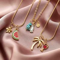 Breloque en émail multicolore personnalisée tendance en gros, pendentif fruit tropical, breloque en acier inoxydable inspirée de l'été, à faire soi-même