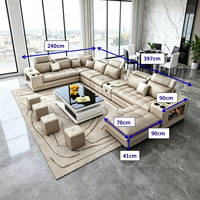 Ensemble de canapés modulaires en U sur mesure de luxe, canapé sectionnel en cuir moderne avec console audio intelligente pour villa de prestige