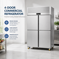 Réfrigérateur commercial 4 portes en acier inoxydable grande capacité avec contrôle numérique de la température et étagères réglables pour la restauration