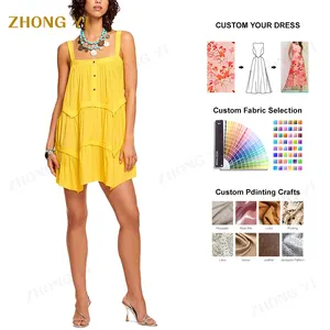 2024 Manufacturer Custom Latest Fashion Collection Elegant Summer Women Lace Fluffy Mamie Dress Yellow Mini Dress