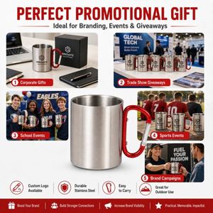 Wholesale 220ml 300ml Outdoor Camping Coffee Travel Mug Double Wall Promotional Gift Custom Stainless Steel Carabiner Handle Cup - Product Image 6