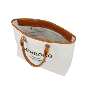 Bolsos de Mano Grandes de Lona, Bolsos de Mano de Algodón con Cremallera y Asas de Cuero, Logotipo Personalizado, Última Moda, Estilo de Diseñador, para Mujer - Product Image 5