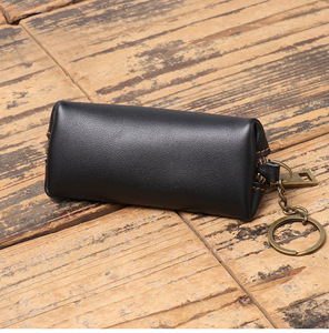 Bolsa para llaves de piel de vaca hecha a mano, estilo retro, tamaño mini, con cremallera, bolsillo para monedas, colgante de cintura de gran capacidad - Product Image 5
