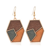 Pendientes de madera geométricos para mujer, joyería de cumpleaños de madera colorida ligera, aretes de empalme bohemios colgantes de Aro para mujer