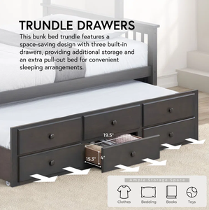 Lit superposé standard en bois massif 3 couleurs à 3 tiroirs avec lit gigogne et échelle latérale durable Lit pour enfants à deux couches pour enfants - Product Image 6