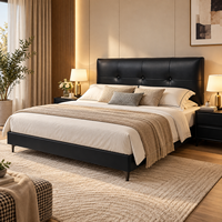 Lit Double Luxe Moderne et Minimaliste en Cuir, Cadre de Lit King Size Populaire et Créatif, Lit Doux pour Chambre à Coucher