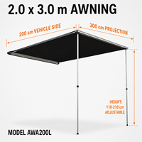 Tente de voiture de grande taille 2,0 x 3,0 m, imperméable, avec structure en aluminium