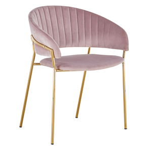 Meubles de salle à manger pour la maison <span class=keywords><strong>Chaise</strong></span> de salle à manger en <span class=keywords><strong>velours</strong></span> <span class=keywords><strong>rose</strong></span> moderne fauteuil avec cadre en métal dossier rond pour restaurant - Product Image 1