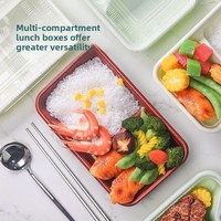 Boîte à lunch jetable en PP de qualité alimentaire pour repas de jambon de porc et riz, emballage à emporter, deux/trois/quatre compartiments, restauration rapide commerciale, rouge