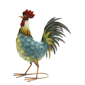 Wrought Iron Metal Garden Yard Art Ornaments Outdoor Rooster Garden Patio Lawn Animal Sculpture Chicken Statues Decoration