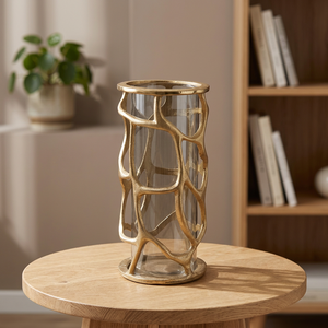 Stylish Metal and Glass Vase with Elegant Tree <b>Branch</b> Design Perfect for Modern Home Decor and Floral Displays - Product Image 1
