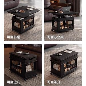 Solid Wood Folding Coffee <b>Table</b> With Storage Height Adjustable Movable Trolley For Living Room Home Use - Product Image 5