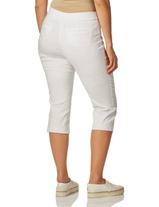 Pantalon Capri en toile respirant décontracté pour <span class=keywords><strong>femme</strong></span>, <span class=keywords><strong>taille</strong></span> haute élastique, longueur mollet, coupe droite unie avec poches, idéal pour l'été - Product Image 3
