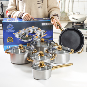 Wholesale Stainless Steel High Quality <strong>Cooking</strong> Pot <strong>Set</strong> Kitchen Pots and Pans Non-stick Cookware <strong>Set</strong> 12PCS - Product Image 1