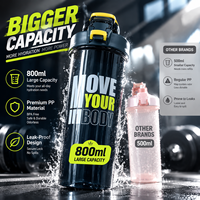 Bouteille shaker protéinée 800 ml sans BPA avec paille, boule mélangeuse, bouchon à clapet, en PP de qualité alimentaire, pour gym et fitness, logo personnalisé, OEM, vente en gros