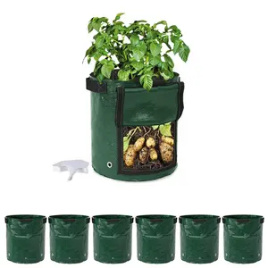 10 galon PE tumbuh pot hijau tumbuh tas untuk taman kentang sayuran wortel bawang tomat penanam tas