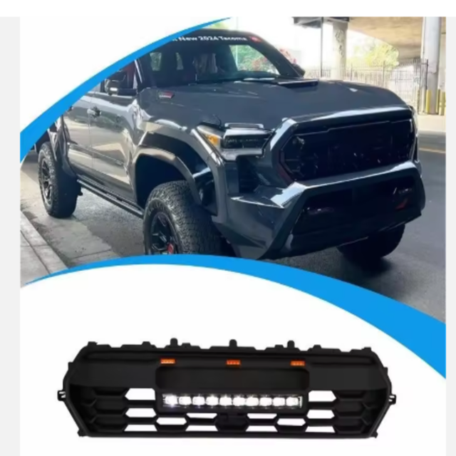 Crocs Car Front Mesh Grille for Toyota Tacoma 2024 Polished Finish PP Material Integrated LED Light Bar Letter Emblem Kit