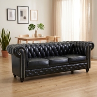 Amerikanisches Retro-Landhaus-Stil PU-Leder Modulares Ecksofa-Set 123 Kombination Dreisitzer Schwamm Chesterfield Wohnzimmer