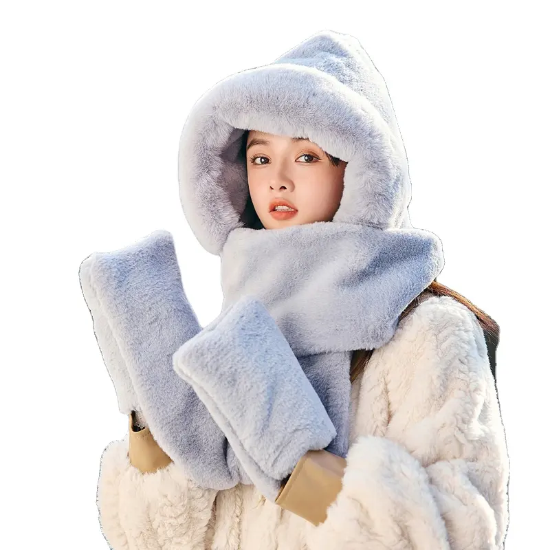 겨울 가짜 모피 유지 머리 목 손 따뜻한 모자 스카프 세트 럭셔리 느슨한 최신 디자인 스카프
