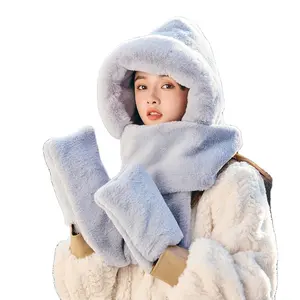 Winter Faux Fur Keep Head Neck Hands Warm Hat Scarf Set Luxury Loose Latest Design Scarf