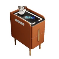 Table de Chevet Intelligente de Luxe, Table d'Appoint Étroite, Simple et Moderne, avec Rangement et Éclairage, Multifonctionnelle pour Chambre à Coucher