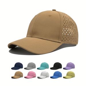 Gorra de béisbol de color liso para hombre, impermeable, de poliéster RPET, con malla perforada a láser y cierre strapback bordado, para comercio exterior. - Product Image 1