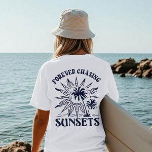 Camiseta de Playa para Mujer FOXA, Diseño Gráfico de Palmeras Perseguyendo el Atardecer, Camiseta de Verano para Vacaciones, 100% Algodón, Jersey Transpirable - Product Image 3