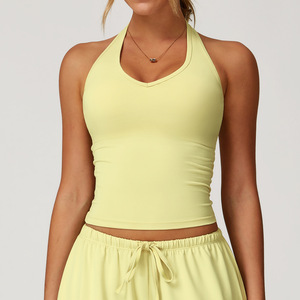 Venta caliente T Back Y2k Hot Girl Yoga Crop Top Mujeres con almohadilla extraíble en el pecho con cuello en V Tight High Stretch Soft Sports Bra - Product Image 4