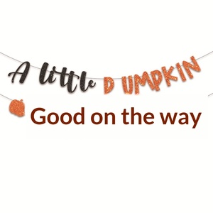 Striscione a Forma di Zucca per il Ringraziamento, Decorazione per Feste con Design 'A Little Pumpkin Is on Its Way' - Product Image 5