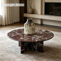 Table basse ronde en marbre naturel SHENGLIN, style moderne minimaliste, base croisée, table centrale en pierre pour villa et salon d'hôtel